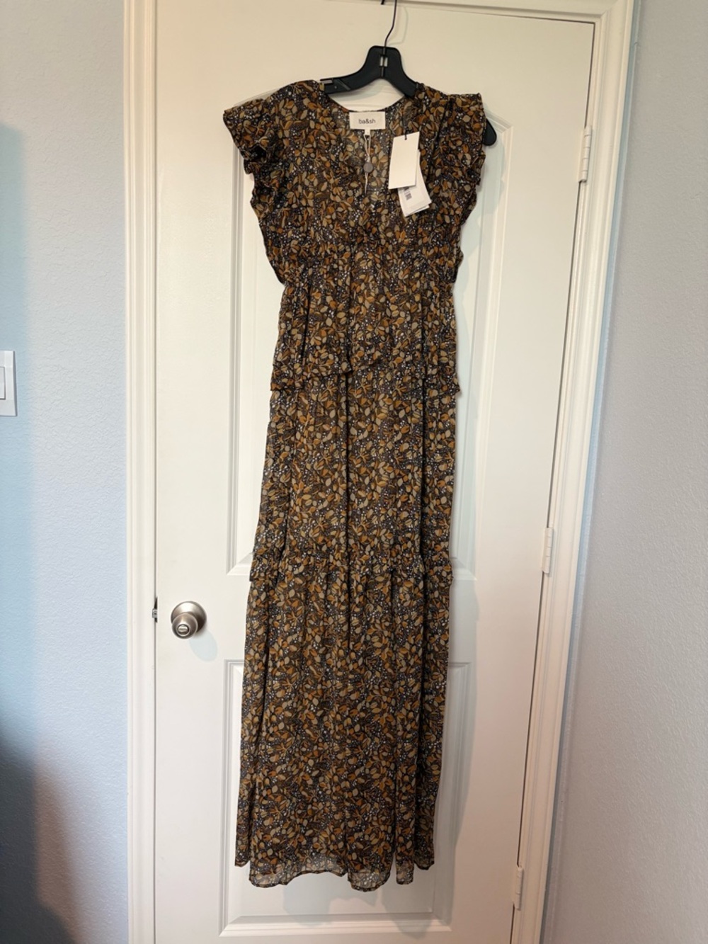 Ba&sh Samantha Dark Floral V-Neck Ruffle Sleeve Maxi Dress - Picture 2 of 7